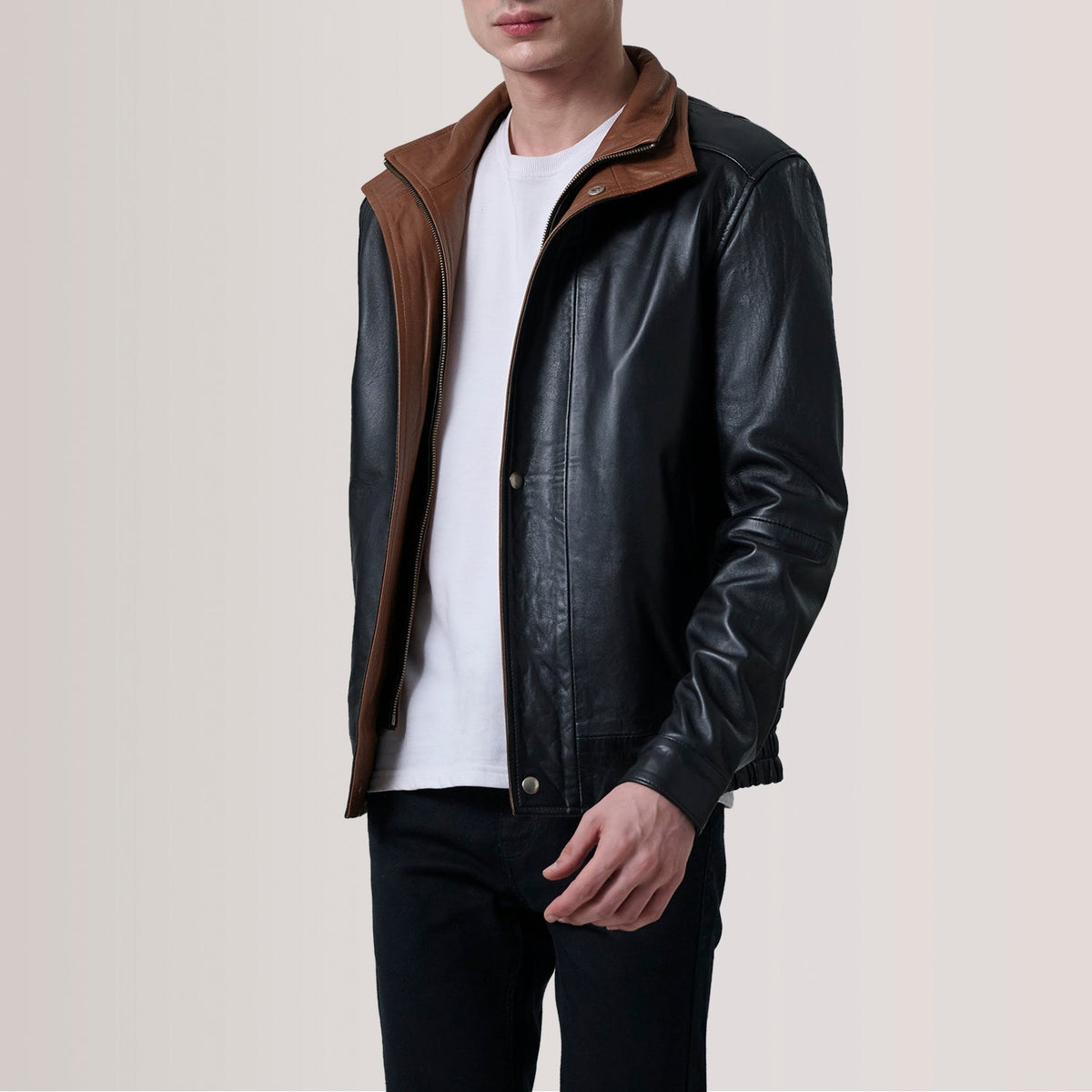 Alfred Black Leather Bomber Jacket - men's jacket in black premium leather, view 4