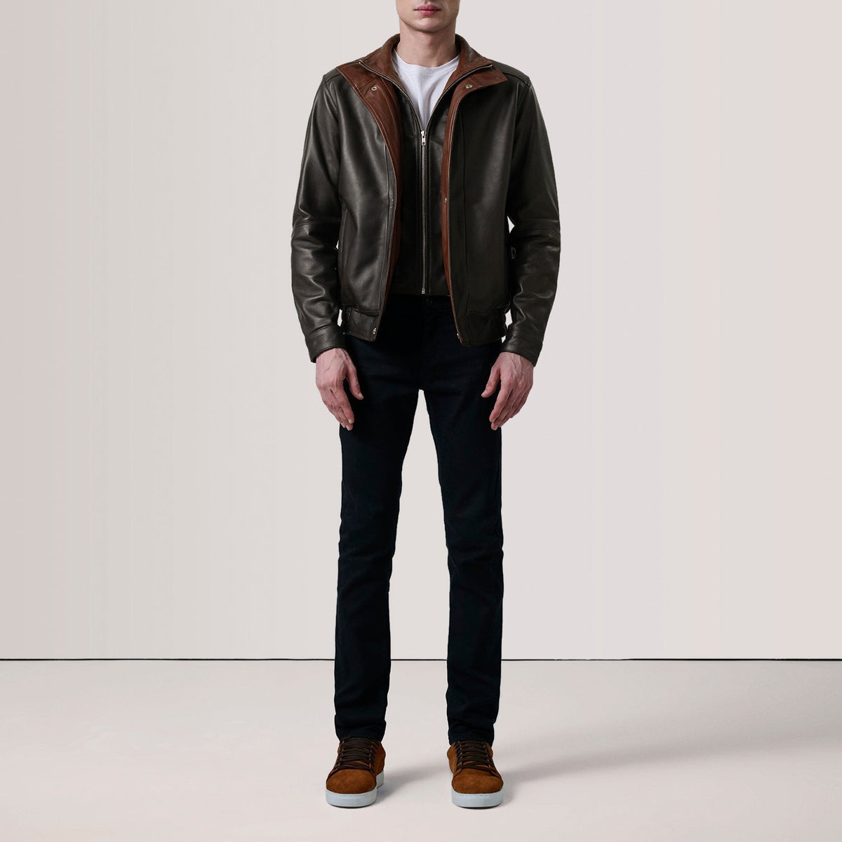 Alfred Brown Leather Bomber Jacket - men's jacket in brown premium leather, view 2