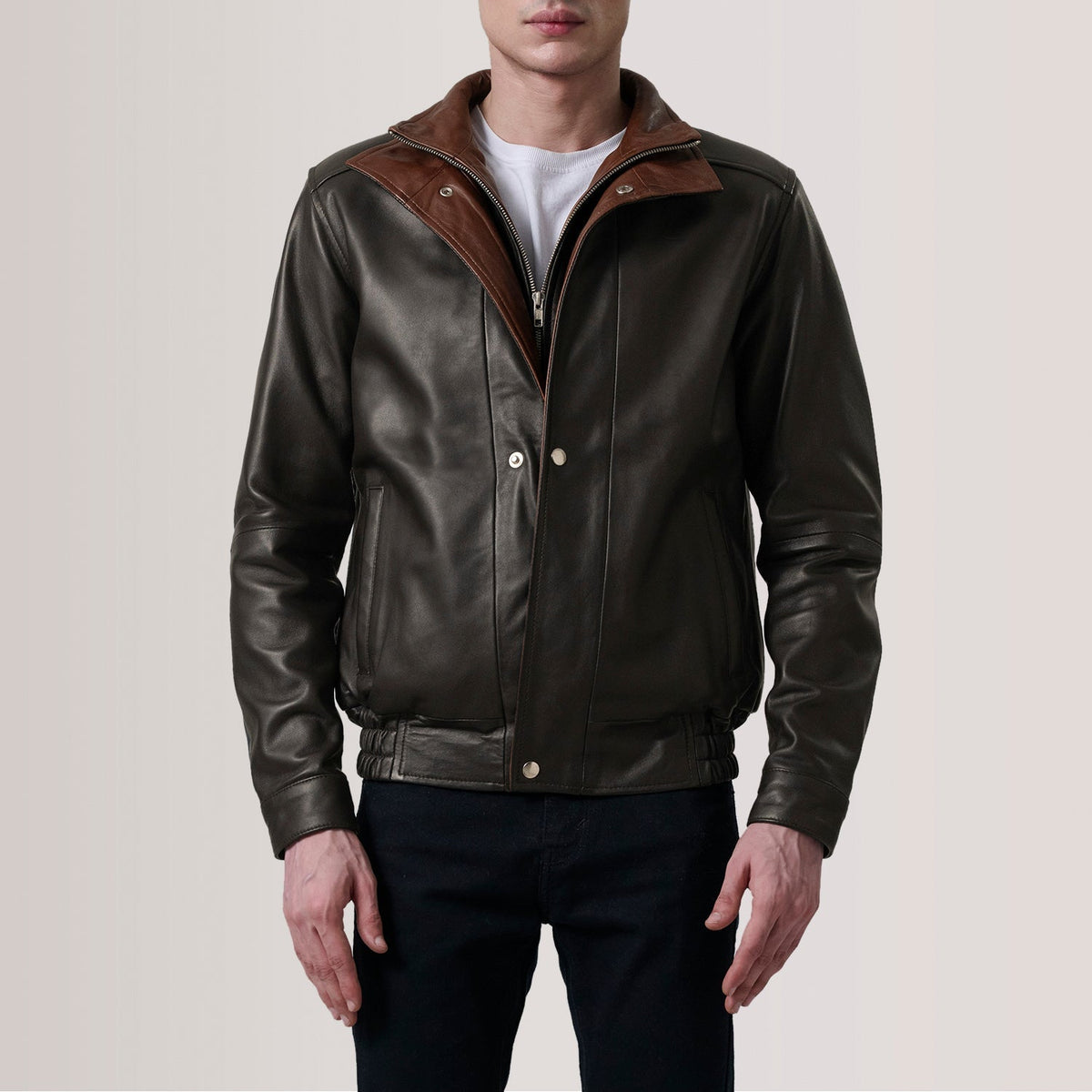Alfred Brown Leather Bomber Jacket - men's jacket in brown premium leather, view 4