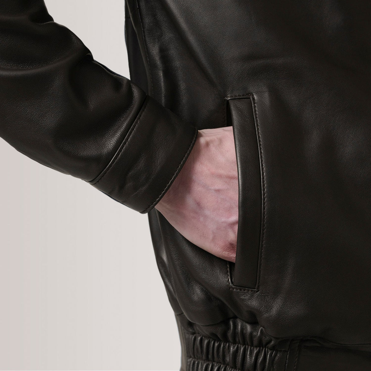 Alfred Brown Leather Bomber Jacket - men's jacket in brown premium leather, view 6