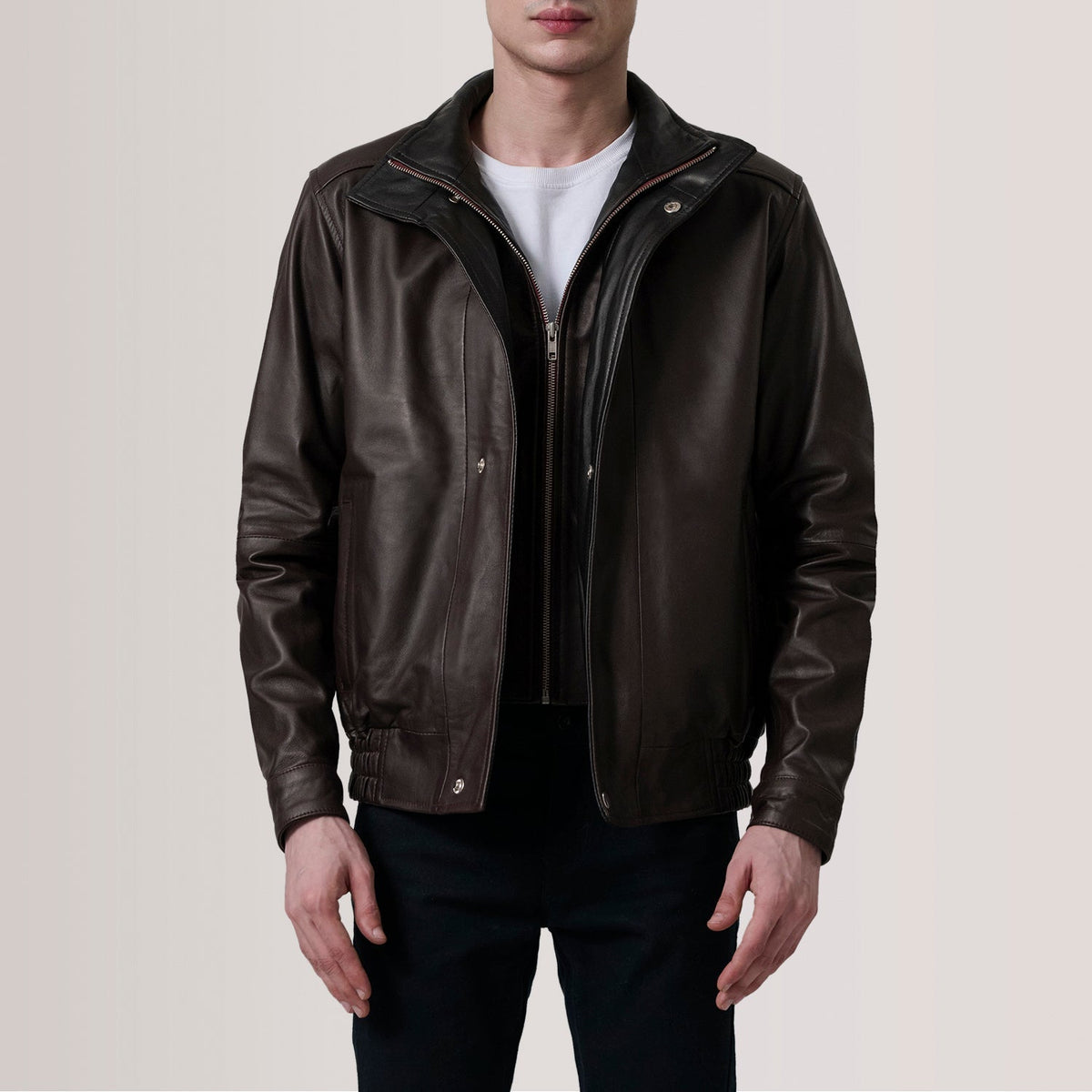 Alfred Maroon Leather Bomber Jacket - men's jacket in maroon premium leather, view 1
