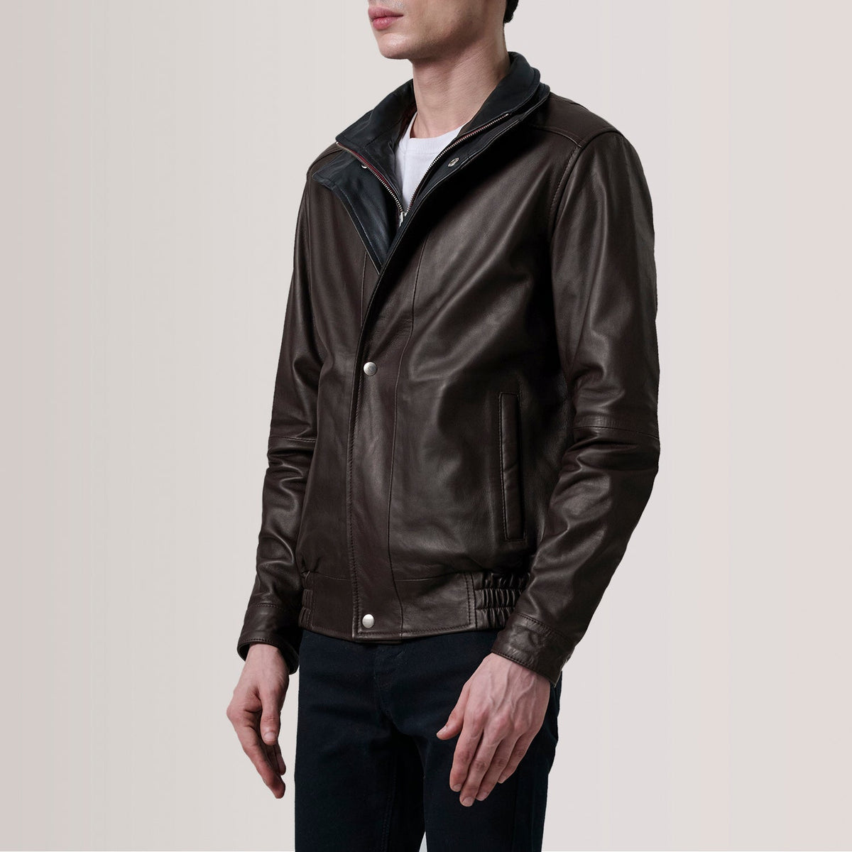 Alfred Maroon Leather Bomber Jacket - men's jacket in maroon premium leather, view 3