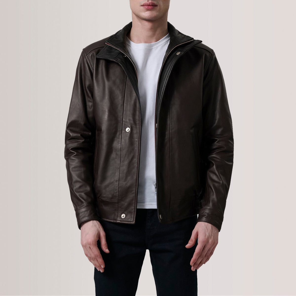 Alfred Maroon Leather Bomber Jacket - men's jacket in maroon premium leather, view 6