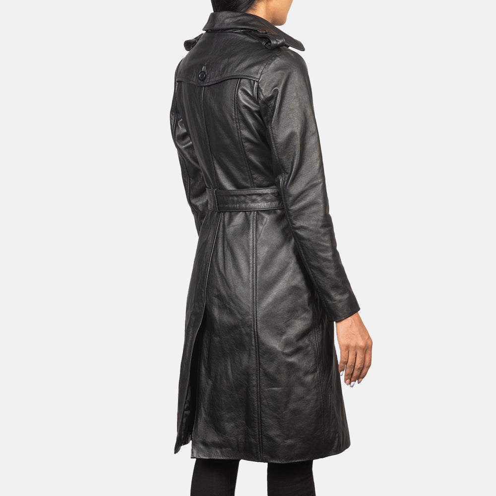 Brex Alice Black Double Breasted Leather Coat - women's coat in black cowhide leather, view 5