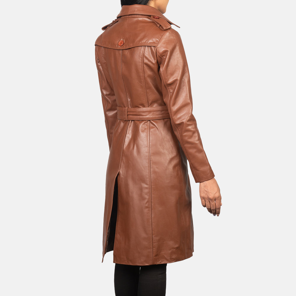 Brex Alice Brown Double Breasted Leather Coat - women's coat in brown cowhide leather, view 5