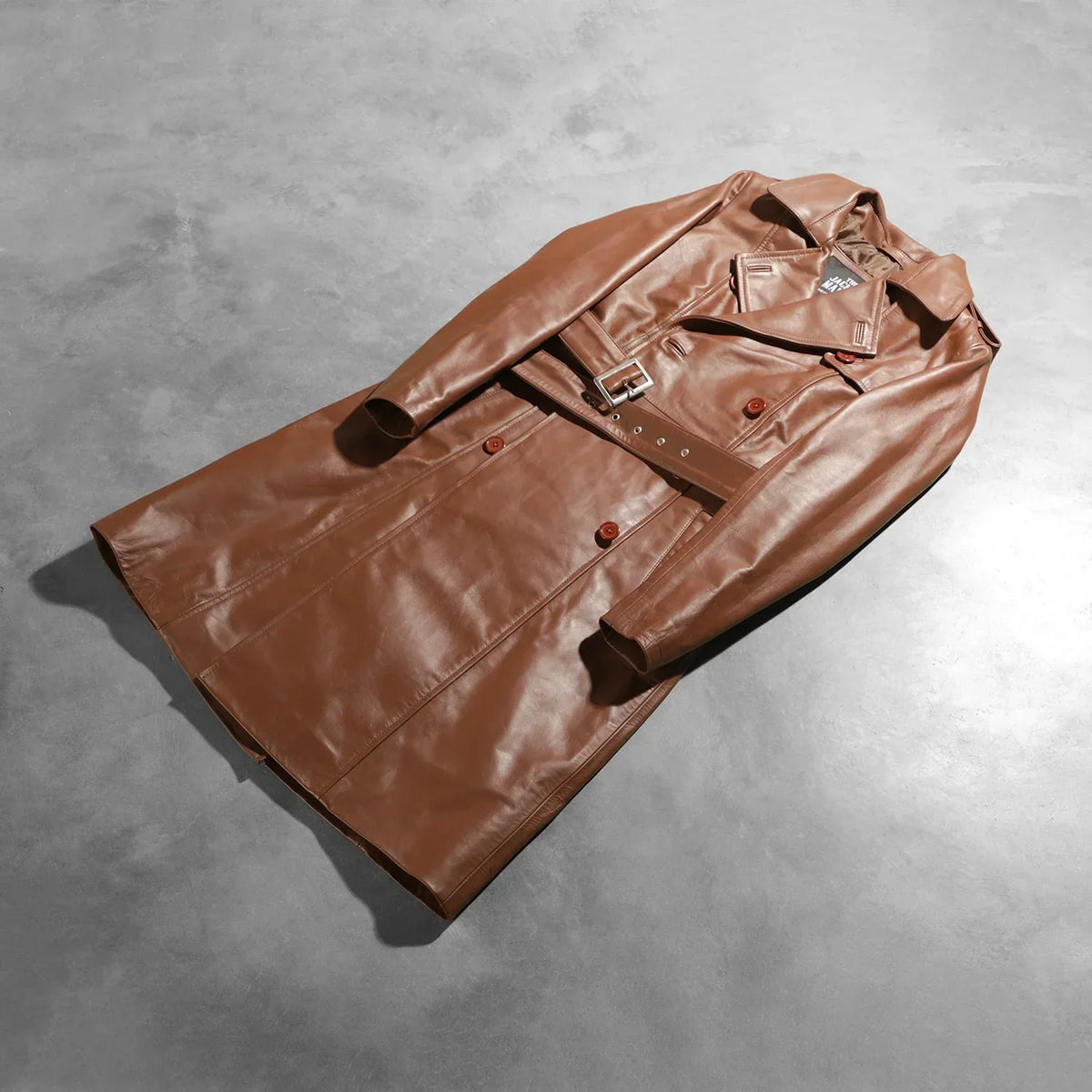 Brex Alice Brown Double Breasted Leather Coat - women's coat in brown cowhide leather, view 8