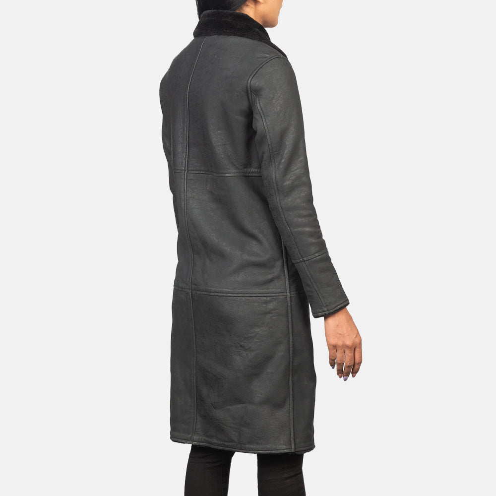 Alina Shearling Black Leather Coat - women's coat in black sheepskin leather, view 5