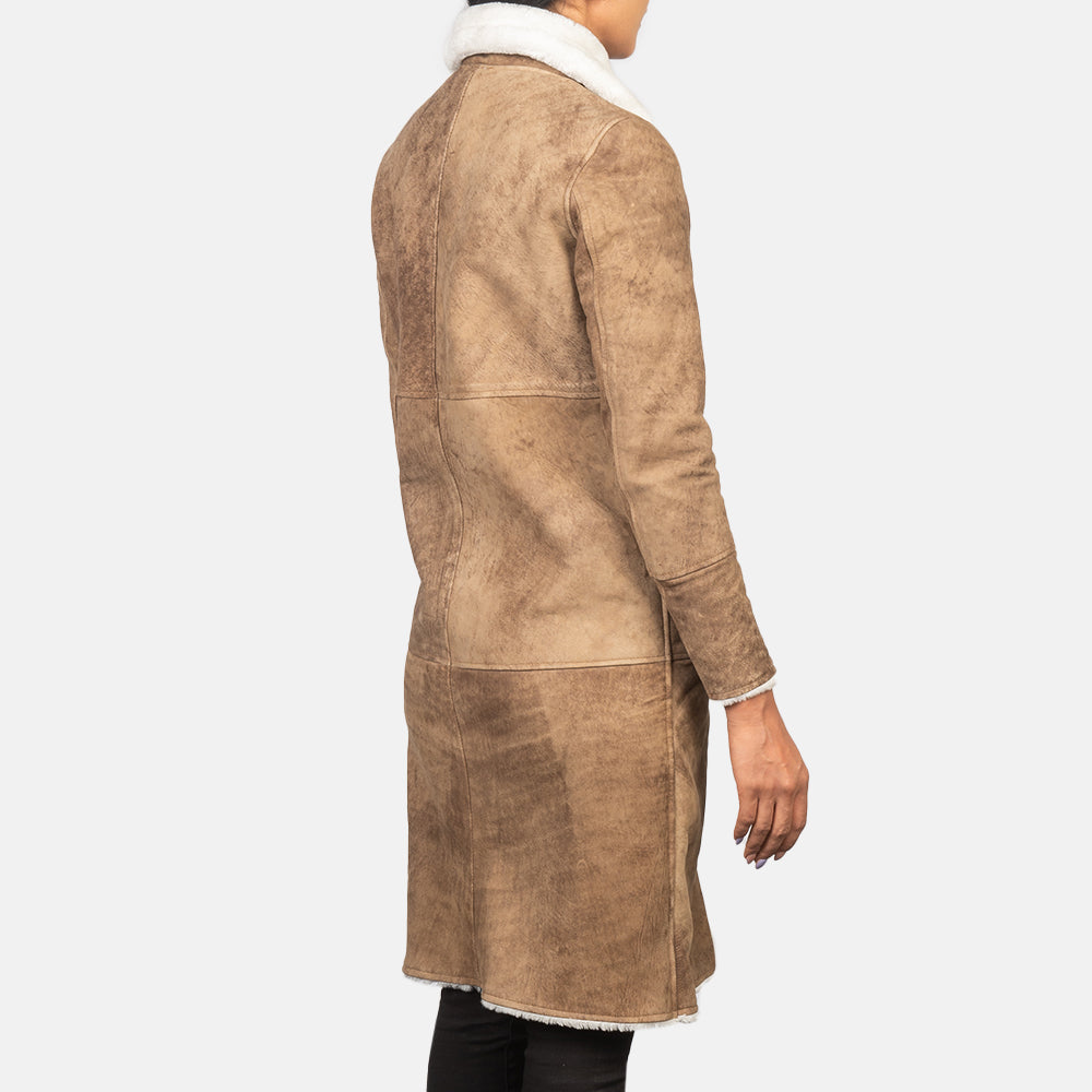 Brex Alina Shearling Brown Leather Coat - women's coat in brown sheepskin leather, view 4
