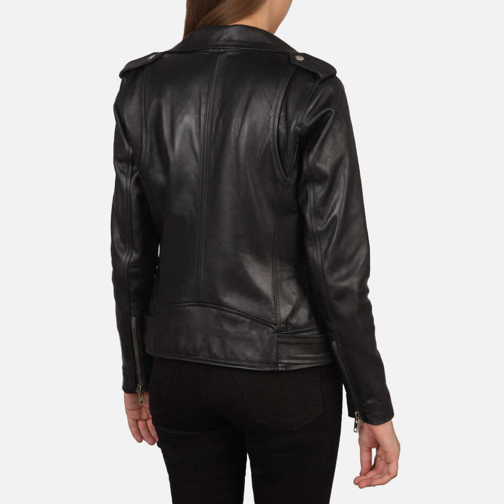 Alison Black Leather Biker Jacket - women's jacket in black cowhide leather, view 5