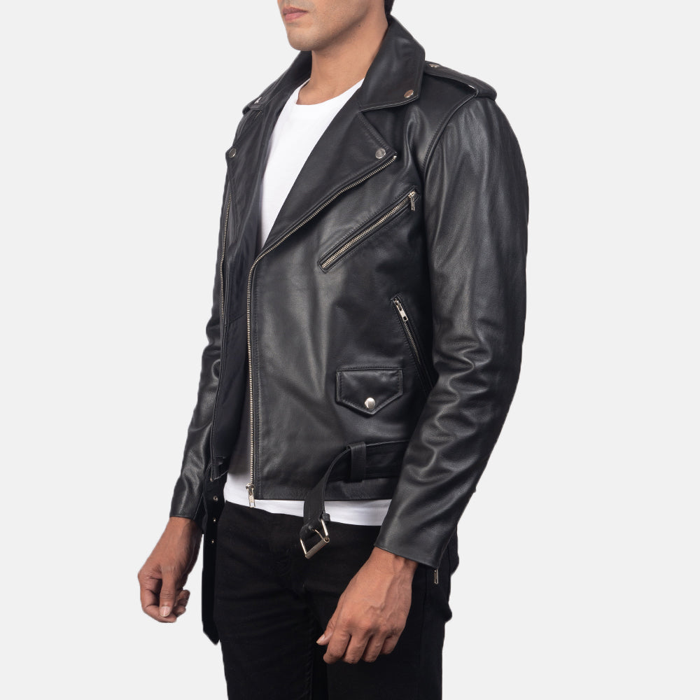 Allaric Alley Black Leather Biker Jacket - men's jacket in black cowhide leather, view 2