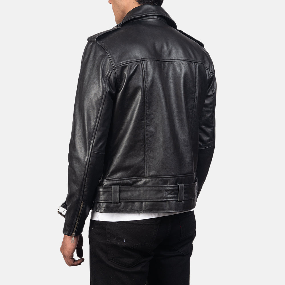 Allaric Alley Black Leather Biker Jacket - men's jacket in black cowhide leather, view 5
