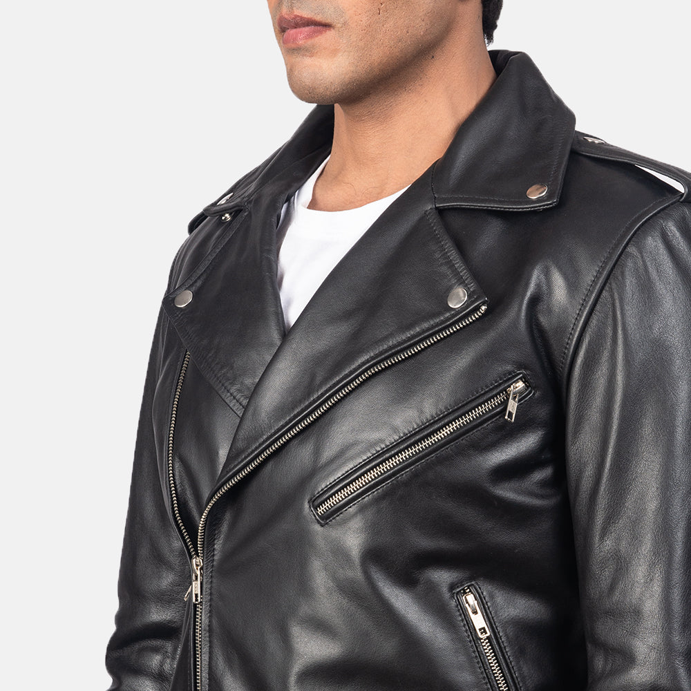 Allaric Alley Black Leather Biker Jacket - men's jacket in black cowhide leather, view 6
