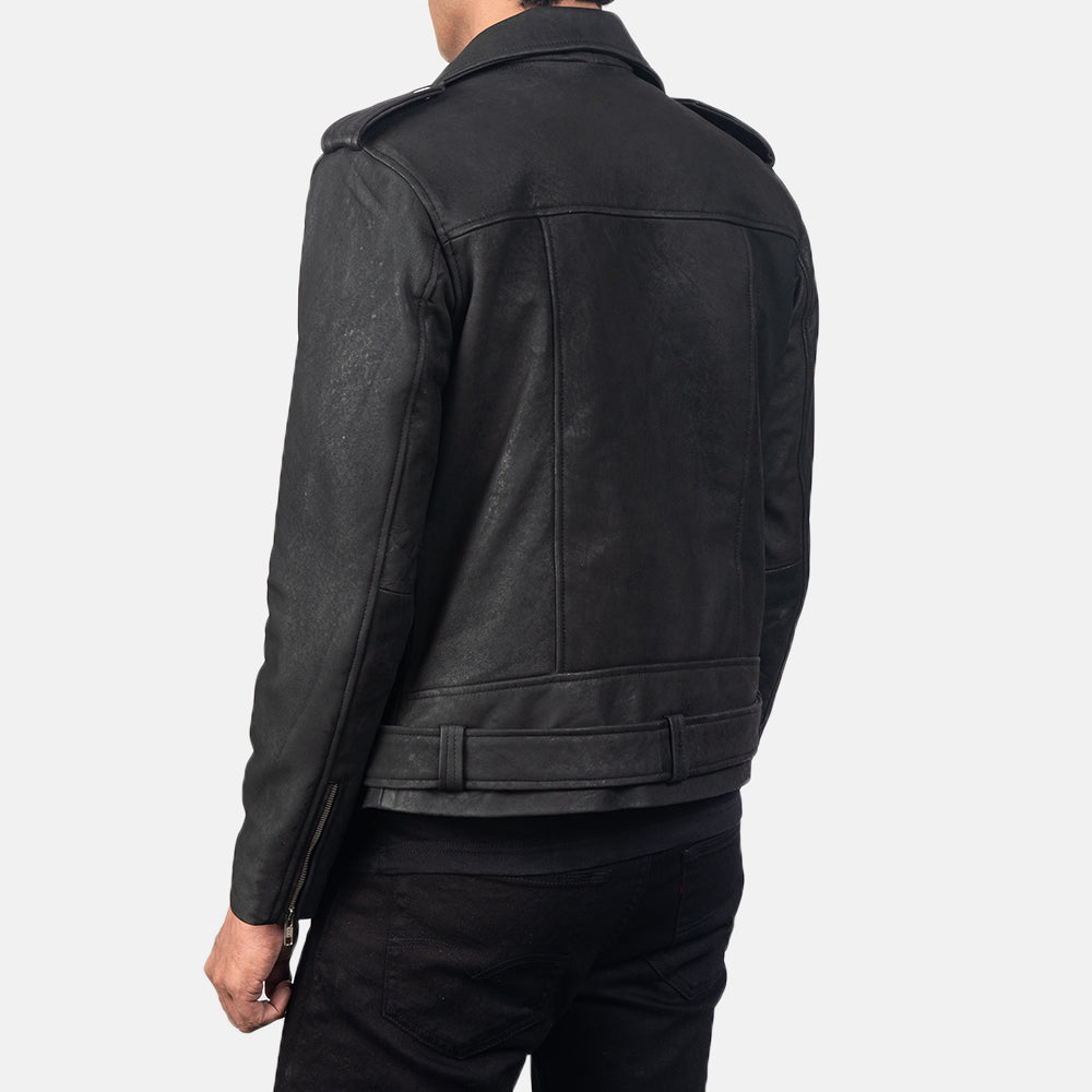 Allaric Alley Distressed Black Leather Biker Jacket - men's jacket in black sheepskin leather, view 5