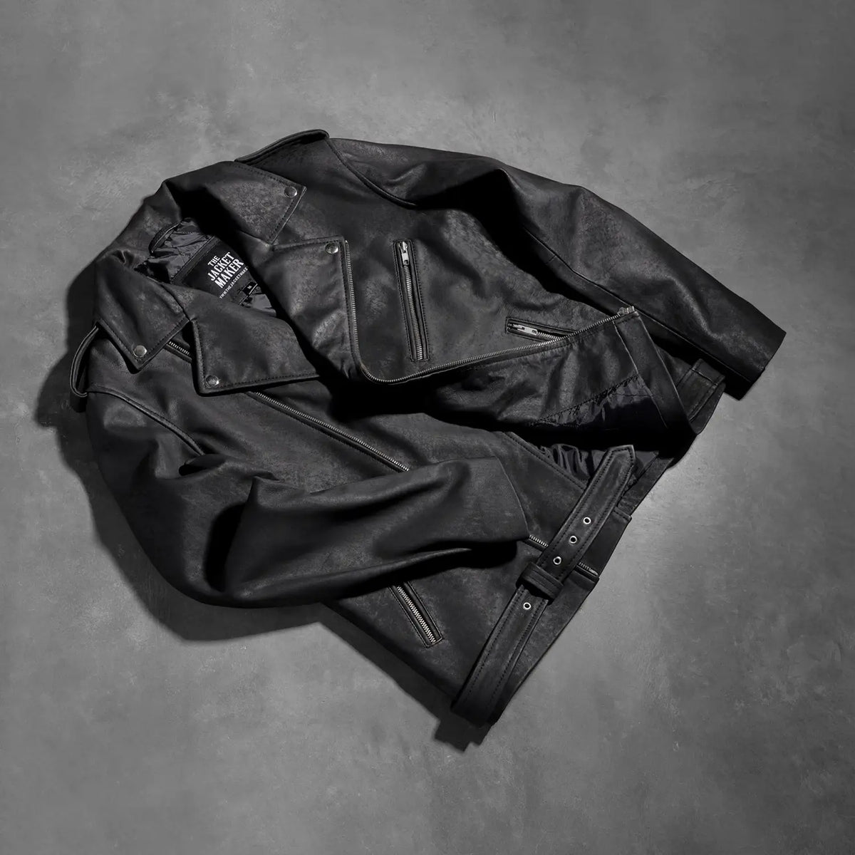 Allaric Alley Distressed Black Leather Biker Jacket - men's jacket in black sheepskin leather, view 7