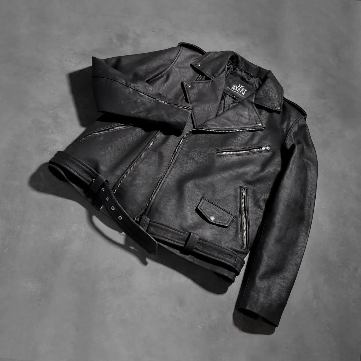 Allaric Alley Distressed Black Leather Biker Jacket - men's jacket in black sheepskin leather, view 8