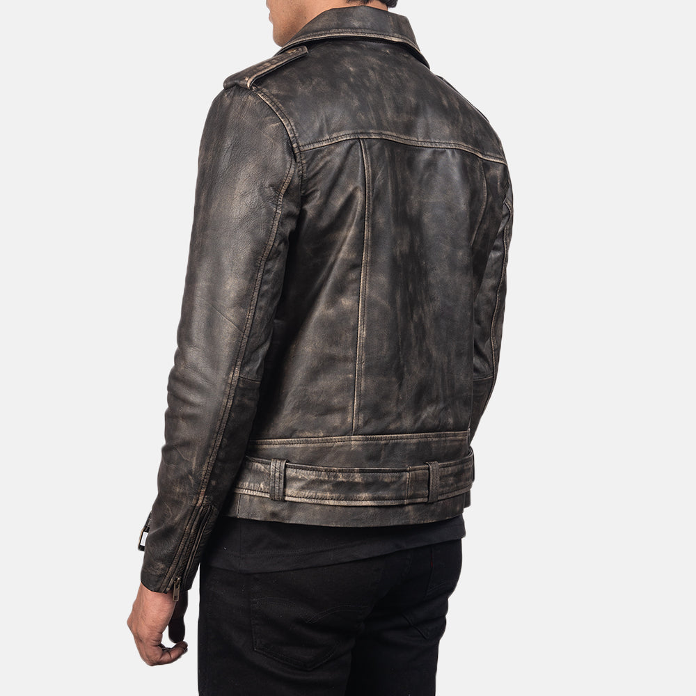Allaric Alley Distressed Brown Leather Biker Jacket - men's jacket in brown sheepskin leather, view 5
