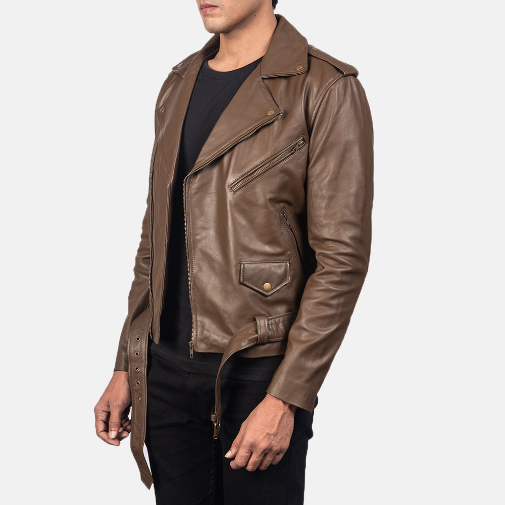 Allaric Alley Mocha Leather Biker Jacket - men's jacket in mocha sheepskin leather, view 2