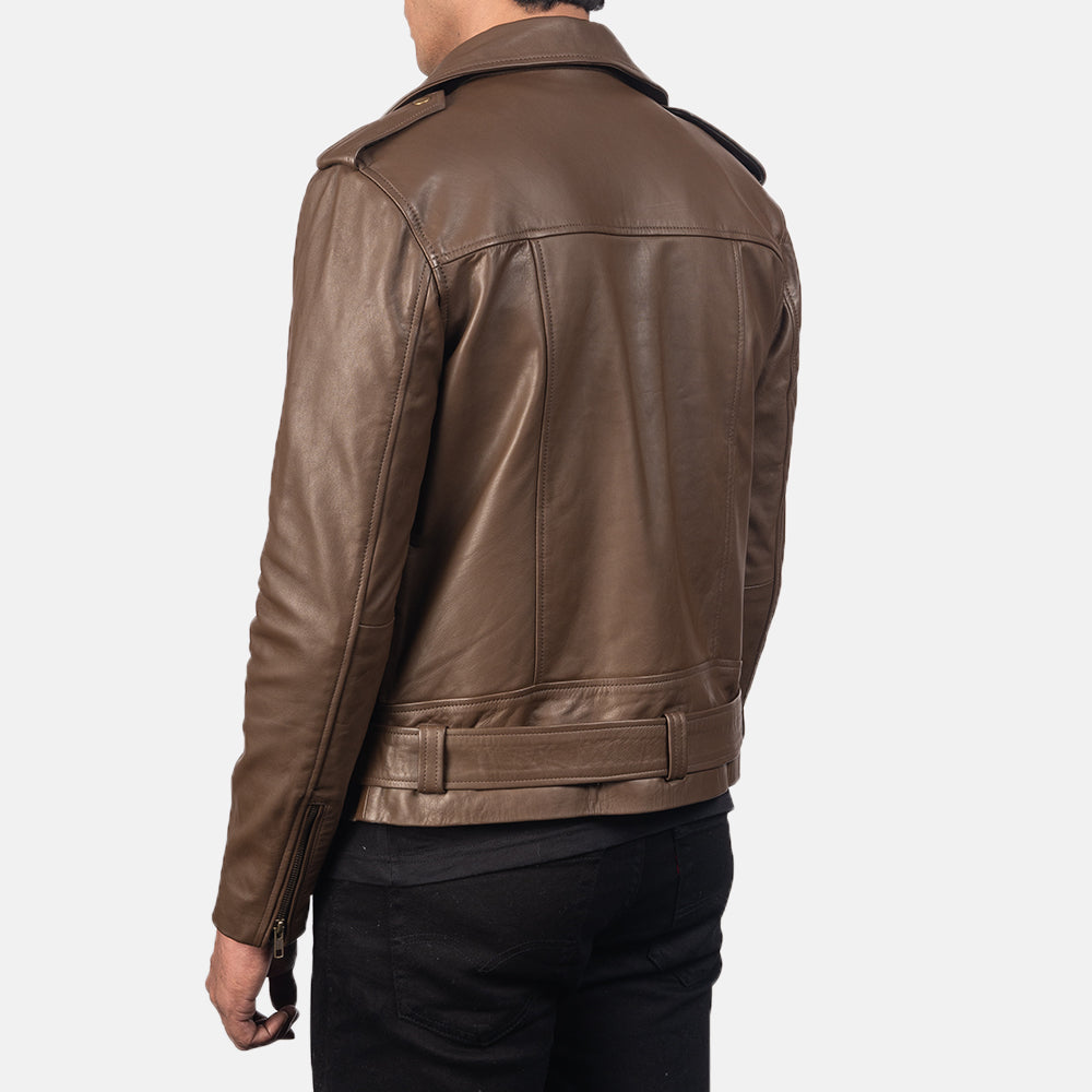 Allaric Alley Mocha Leather Biker Jacket - men's jacket in mocha sheepskin leather, view 5