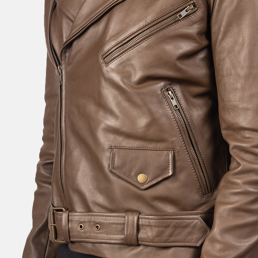 Allaric Alley Mocha Leather Biker Jacket - men's jacket in mocha sheepskin leather, view 6