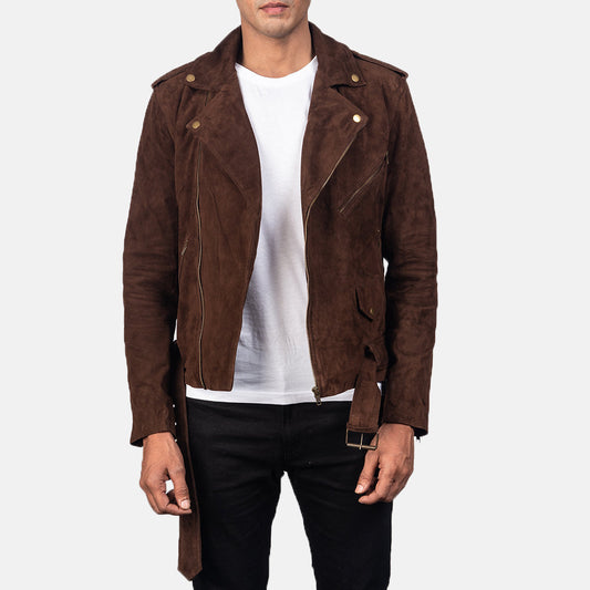 Allaric Alley Mocha Suede Biker Jacket - men's jacket in mocha suede leather, view 1