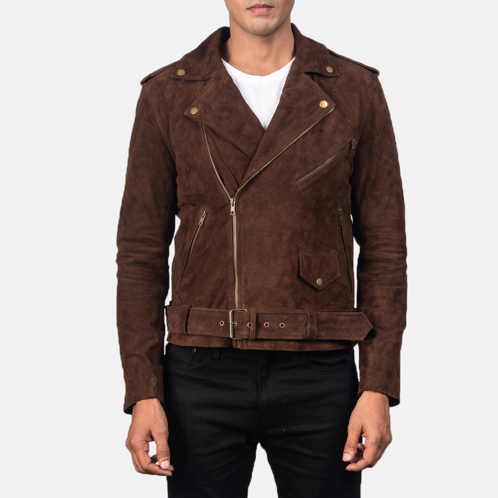 Allaric Alley Mocha Suede Biker Jacket - men's jacket in mocha suede leather, view 2