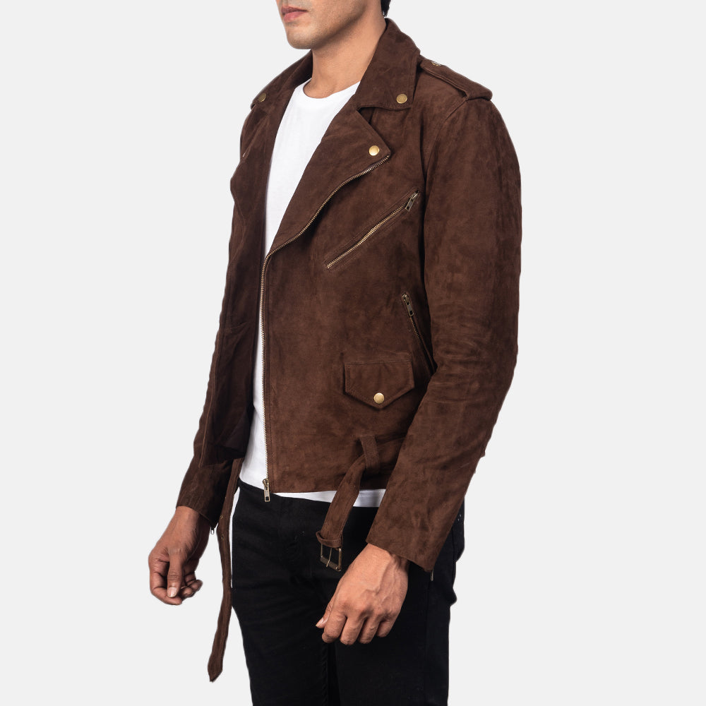 Allaric Alley Mocha Suede Biker Jacket - men's jacket in mocha suede leather, view 3