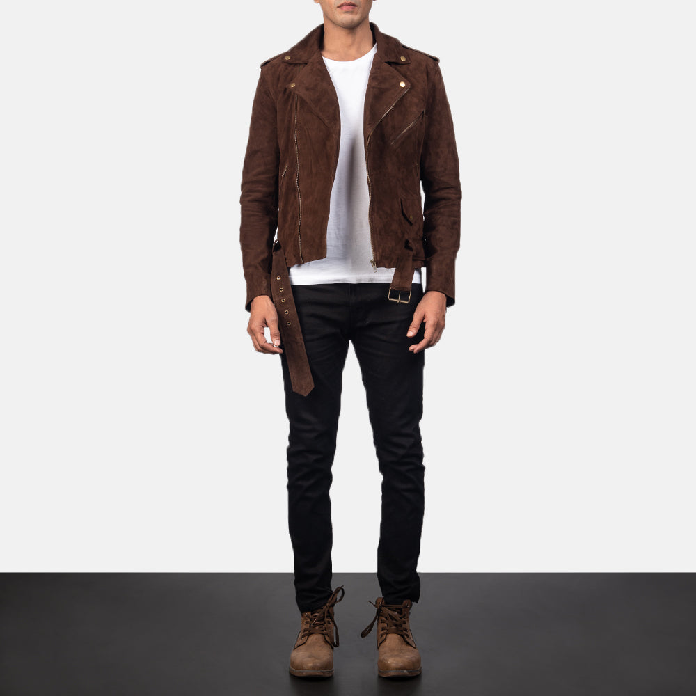 Allaric Alley Mocha Suede Biker Jacket - men's jacket in mocha suede leather, view 4