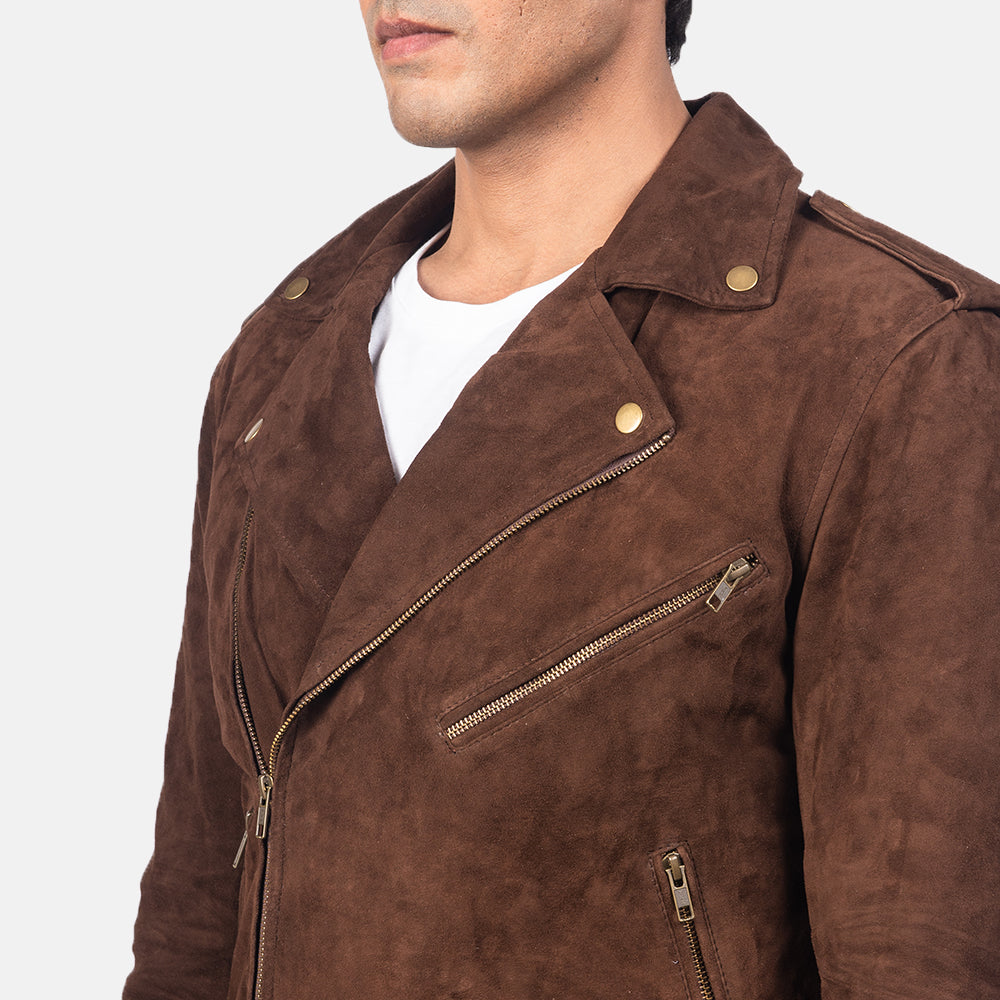 Allaric Alley Mocha Suede Biker Jacket - men's jacket in mocha suede leather, view 6