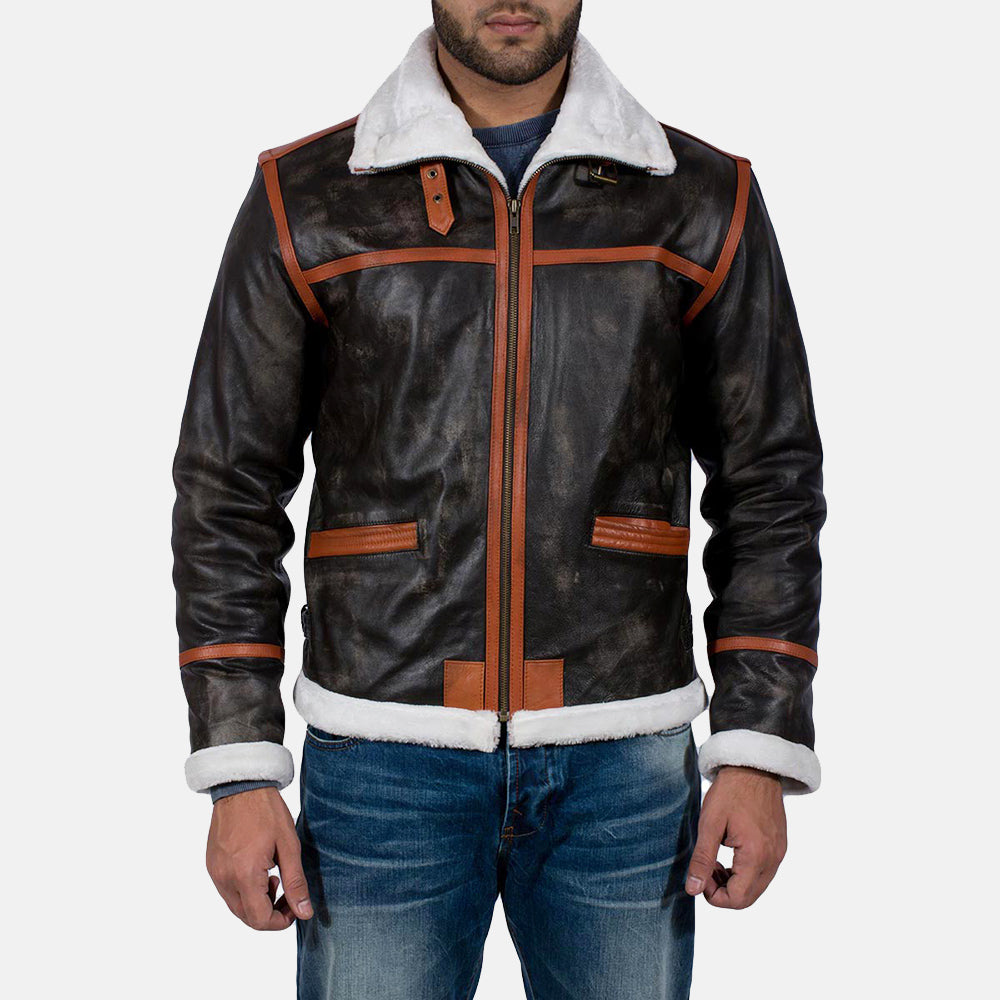 Alpine Brown Fur Leather Jacket - men's jacket in brown goatskin leather, view 1