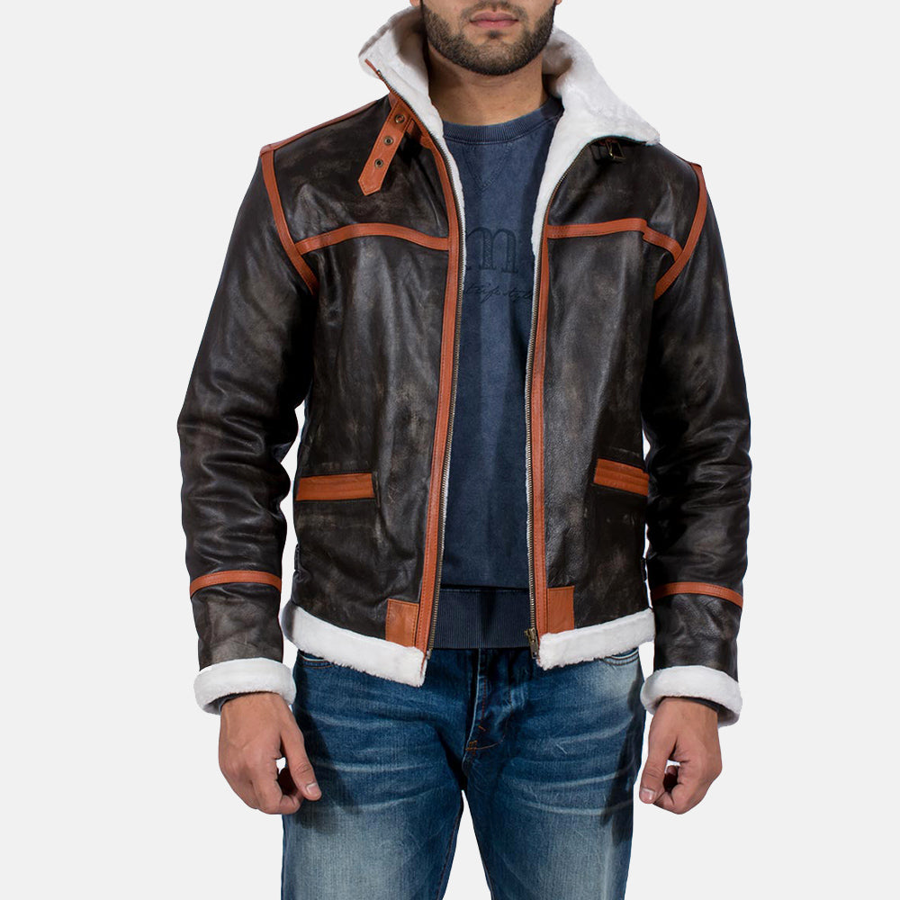 Alpine Brown Fur Leather Jacket - men's jacket in brown goatskin leather, view 2