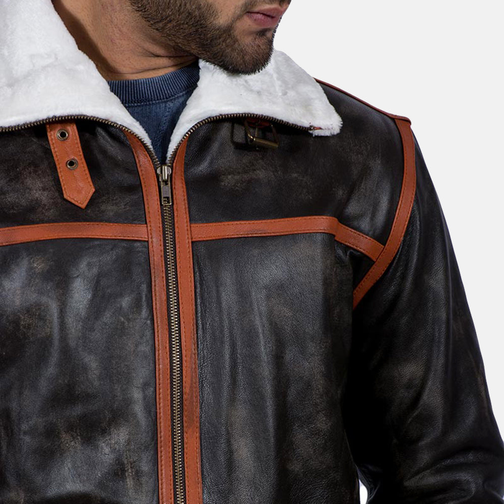 Alpine Brown Fur Leather Jacket - men's jacket in brown goatskin leather, view 3