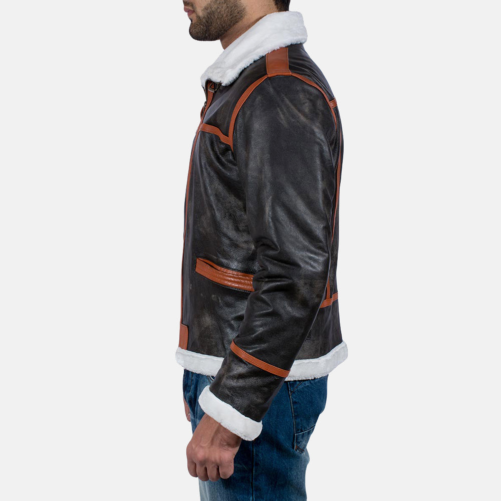 Alpine Brown Fur Leather Jacket - men's jacket in brown goatskin leather, view 4