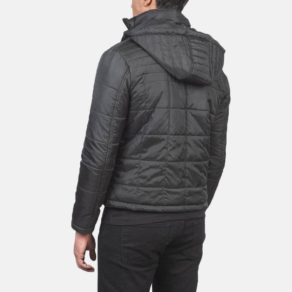 Alps Quilted Black Hooded Windbreaker Jacket - men's jacket in black nylon-polyester fabric, view 5