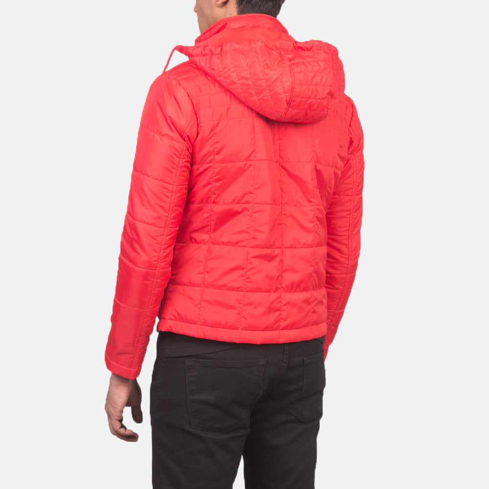 Alps Quilted Red Hooded Windbreaker Jacket - men's jacket in red nylon-polyester fabric, view 5