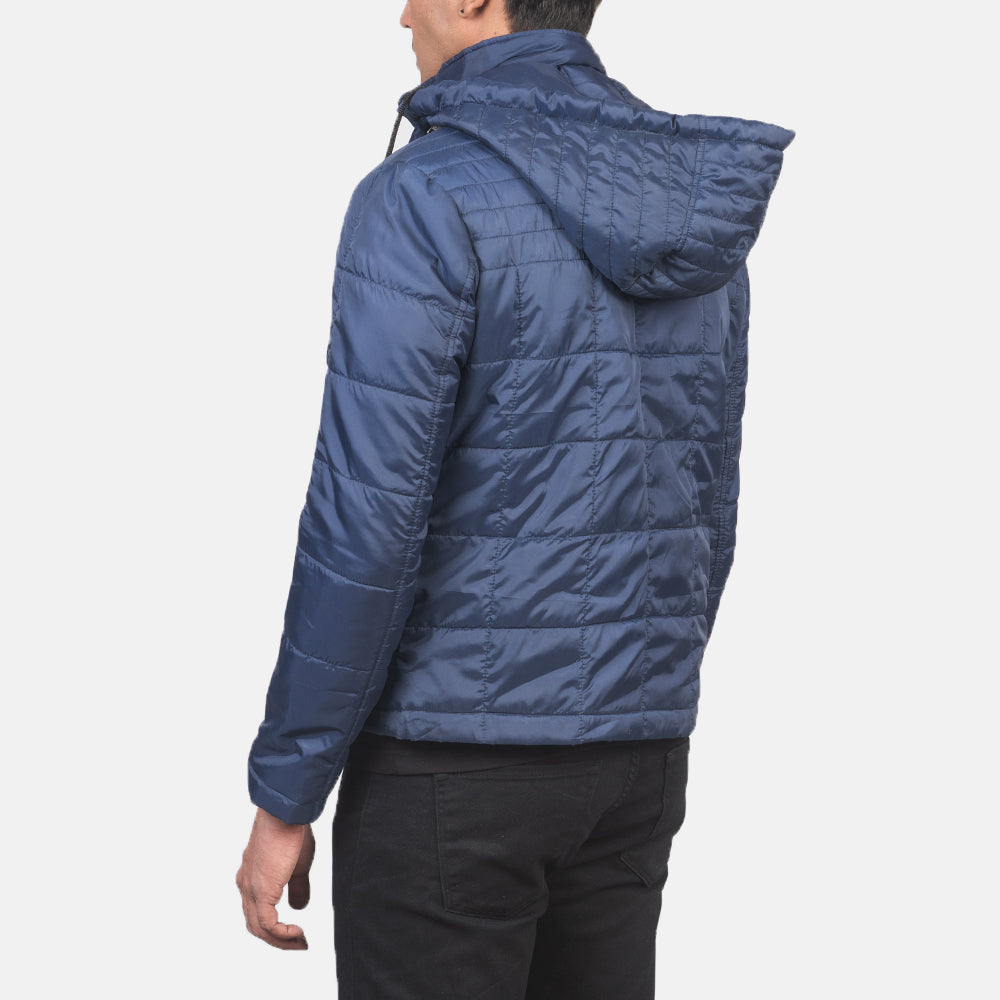 Alps Quilted Blue Hooded Windbreaker Jacket - men's jacket in blue nylon-polyester fabric, view 5