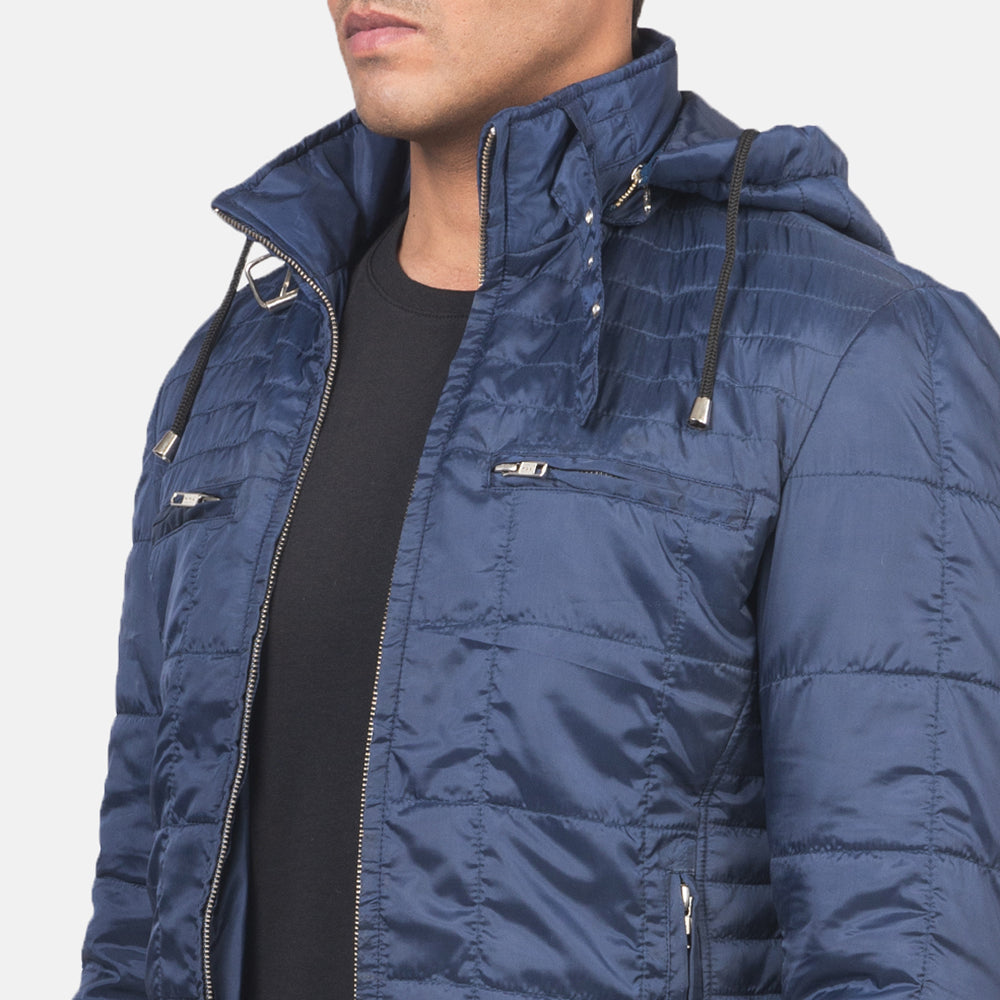 Alps Quilted Blue Hooded Windbreaker Jacket - men's jacket in blue nylon-polyester fabric, view 6