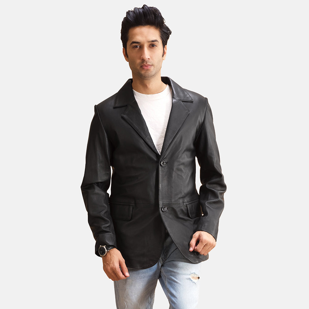 Alyson Black Leather Blazer - men's blazer in black sheepskin leather, view 1