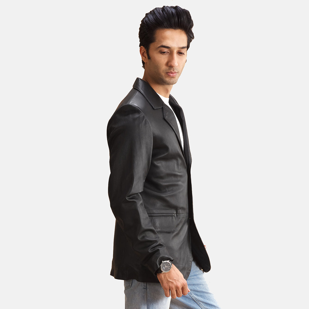 Alyson Black Leather Blazer - men's blazer in black sheepskin leather, view 2