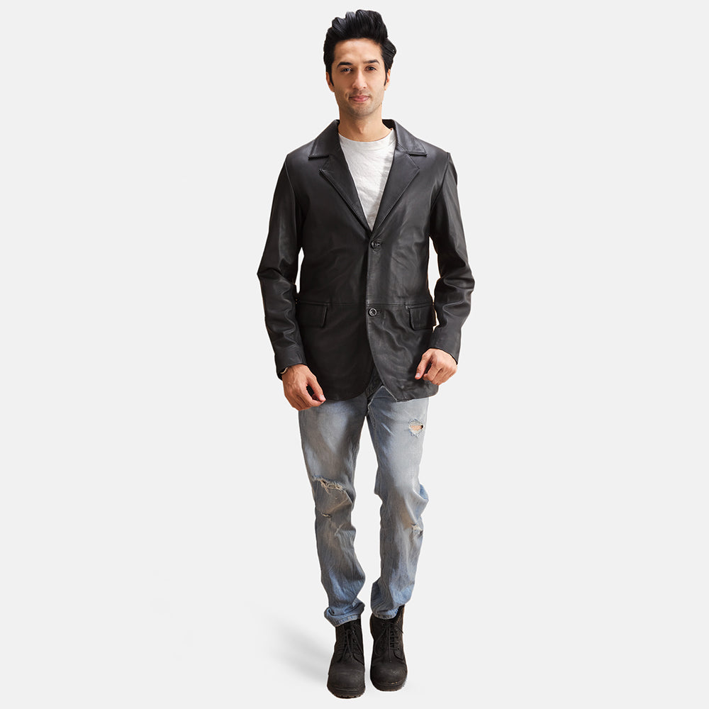 Alyson Black Leather Blazer - men's blazer in black sheepskin leather, view 3