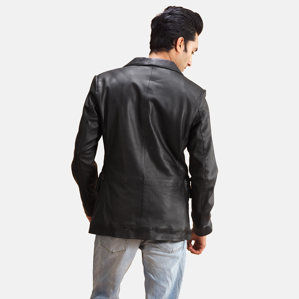 Alyson Black Leather Blazer - men's blazer in black sheepskin leather, view 4