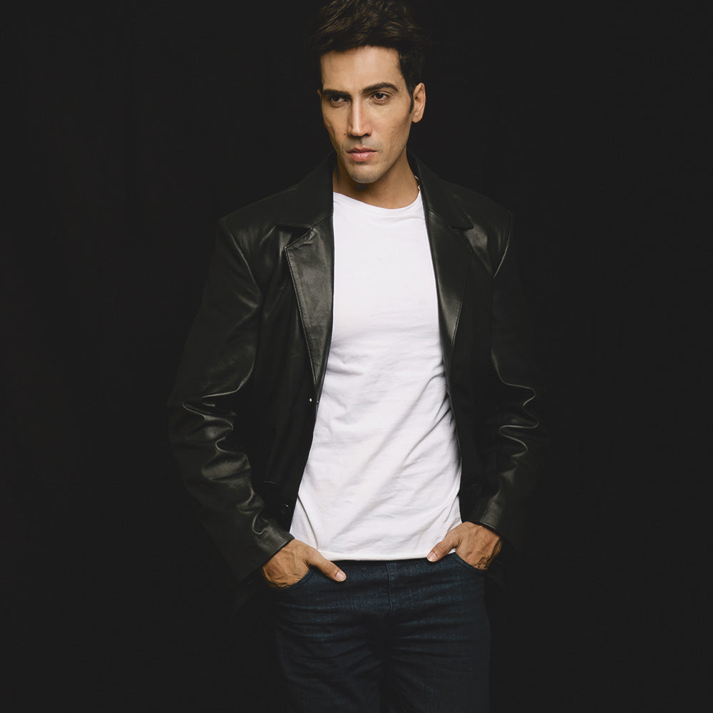 Alyson Black Leather Blazer - men's blazer in black sheepskin leather, view 6