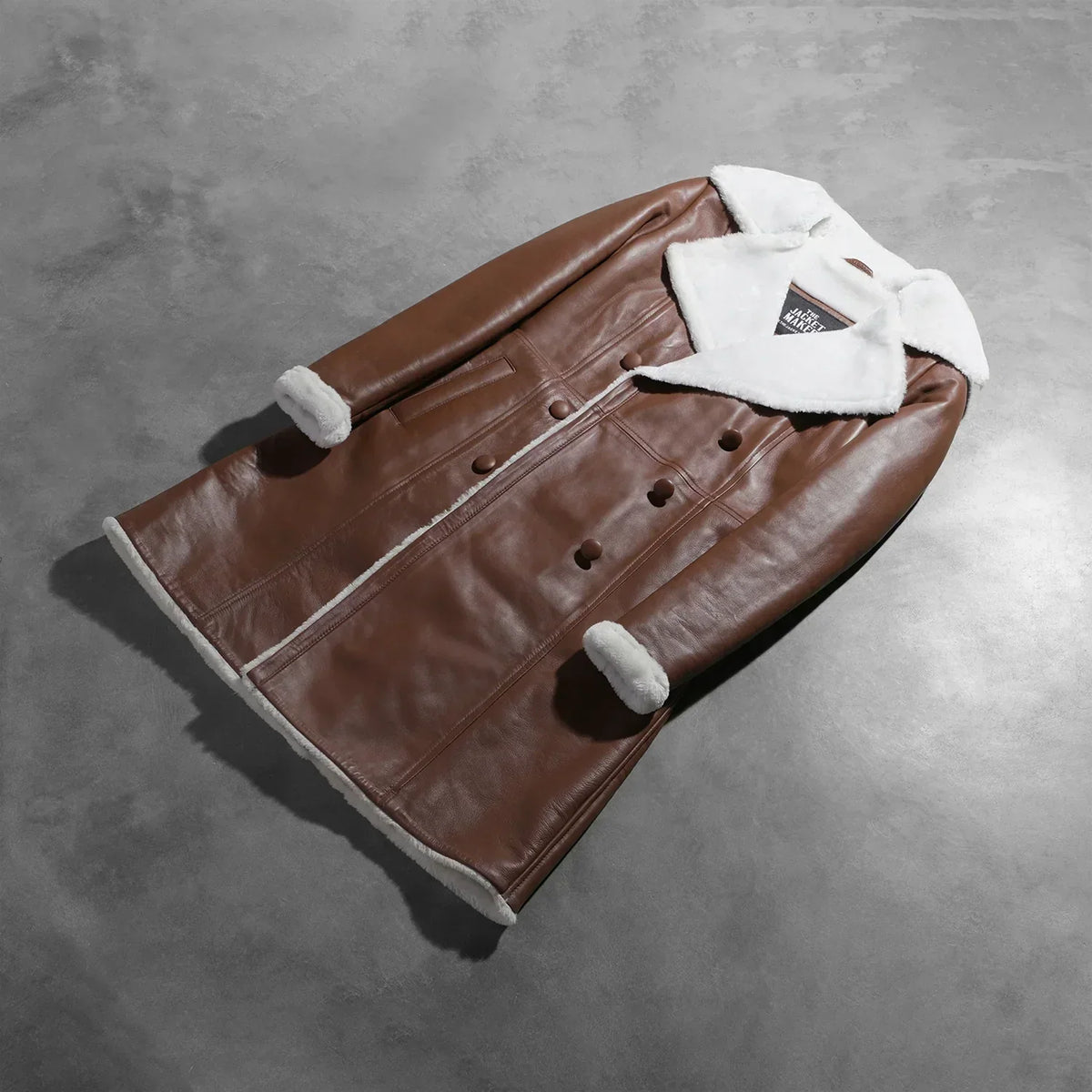 Amie Brown Double Breasted Shearling Coat - women's coat in brown sheepskin leather, view 8