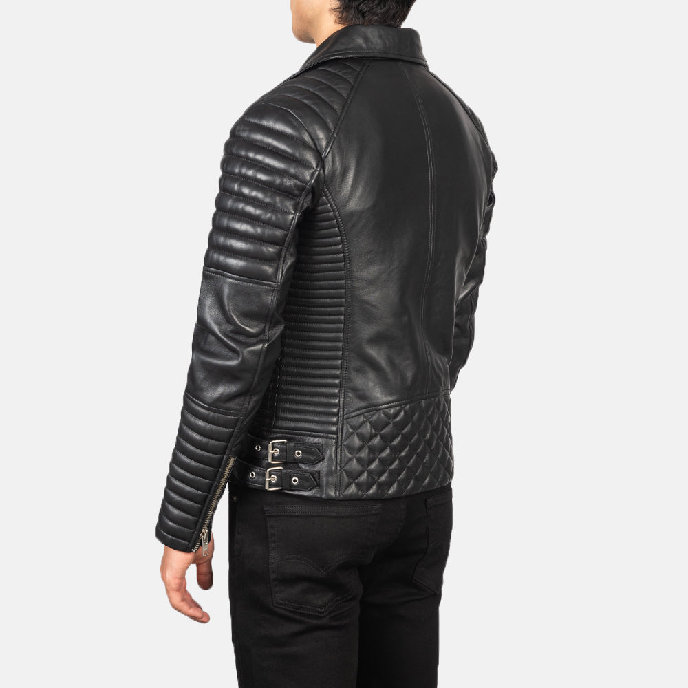 Armand Black Leather Biker Jacket - men's jacket in black sheepskin leather, view 5