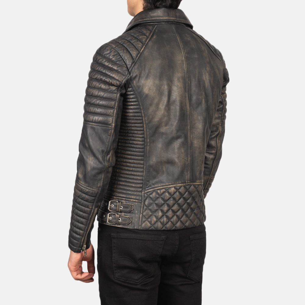 Armand Distressed Brown Leather Biker Jacket - men's jacket in brown goatskin leather, view 6