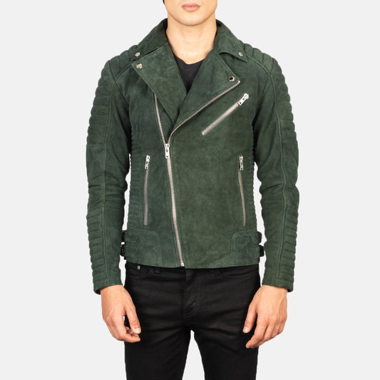 Armand Green Suede Biker Jacket - men's jacket in green suede leather, view 1