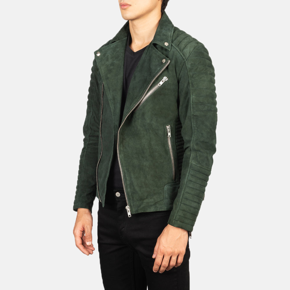 Armand Green Suede Biker Jacket - men's jacket in green suede leather, view 2
