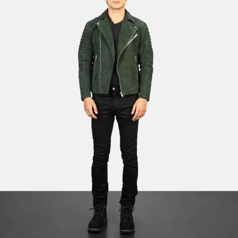 Armand Green Suede Biker Jacket - men's jacket in green suede leather, view 3