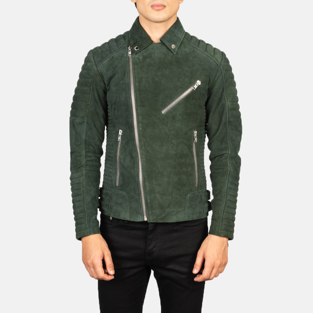 Armand Green Suede Biker Jacket - men's jacket in green suede leather, view 4