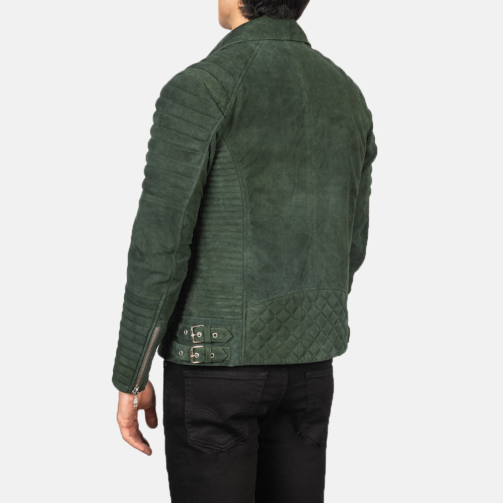 Armand Green Suede Biker Jacket - men's jacket in green suede leather, view 5