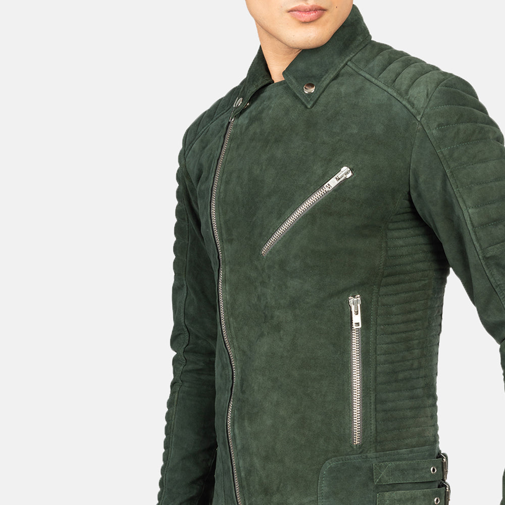 Armand Green Suede Biker Jacket - men's jacket in green suede leather, view 6